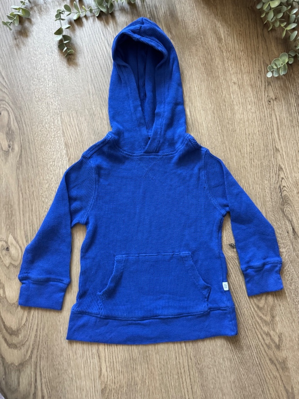 Gap Kids XS Blue Waffle Knit Thermal Pullover Hoodie